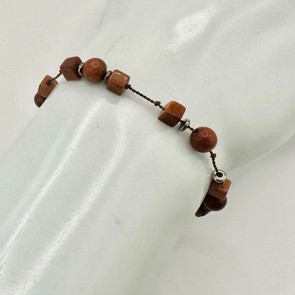 Sterling silver and goldstone beaded bracelet